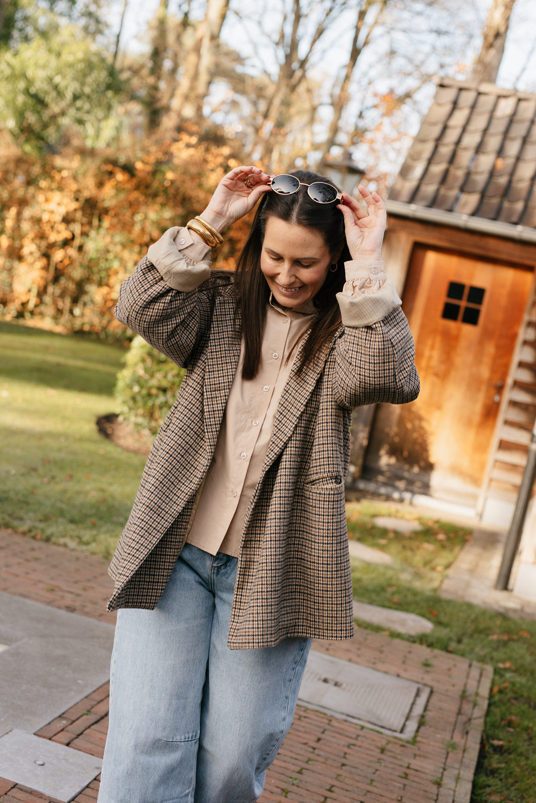 Beige vichy blazer oversized - My Dressing