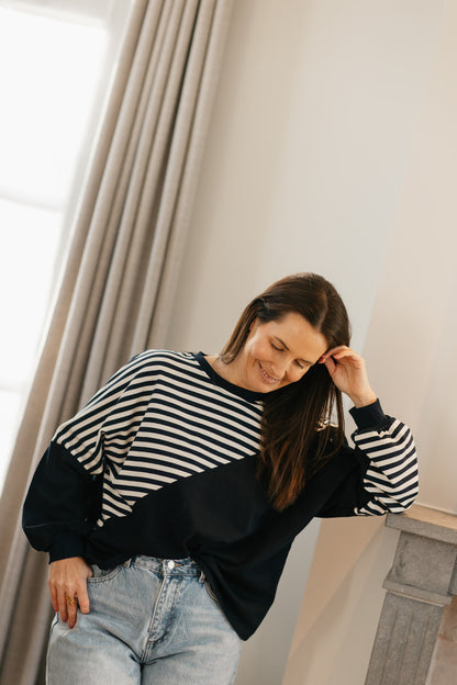 Oversized gestreept shirt blauw/wit - My Dressing