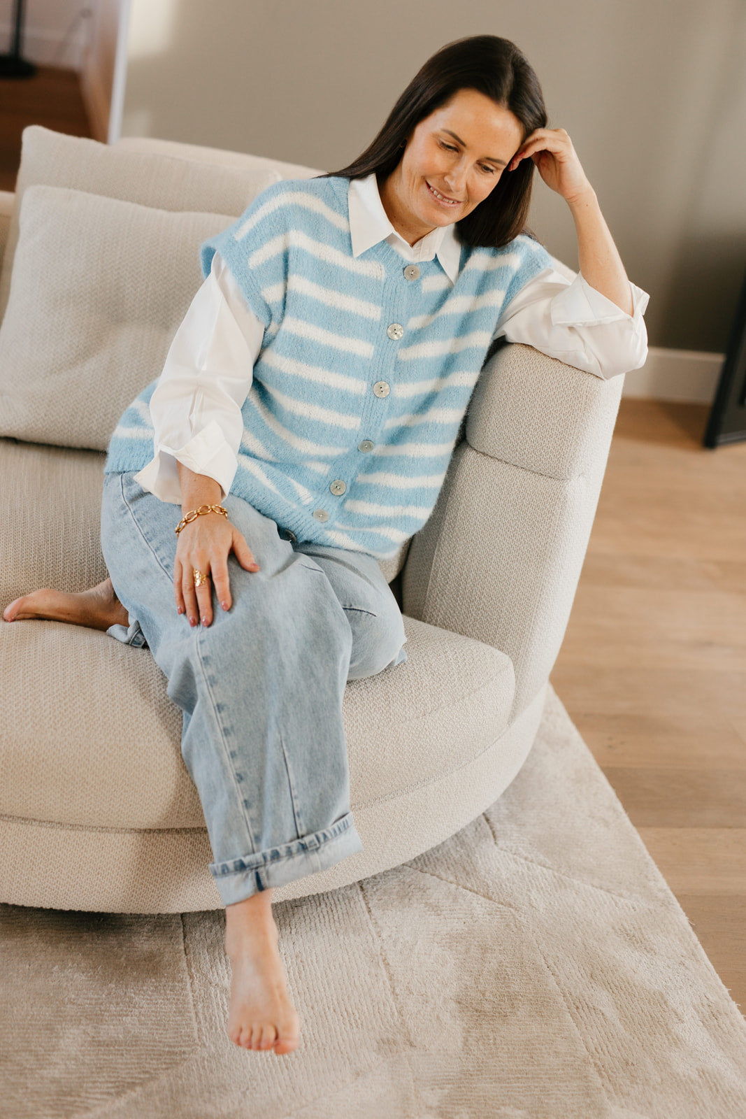 Blauw/wit gestreepte mouwloze gilet  My Dressing