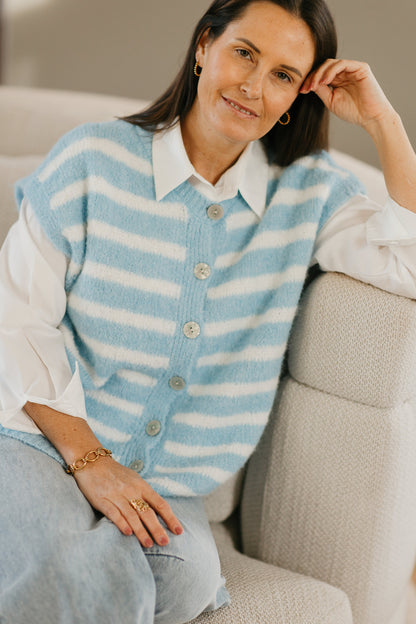 Blauw/wit gestreepte mouwloze gilet  My Dressing