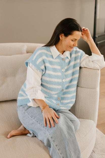 Blauw/wit gestreepte mouwloze gilet  My Dressing