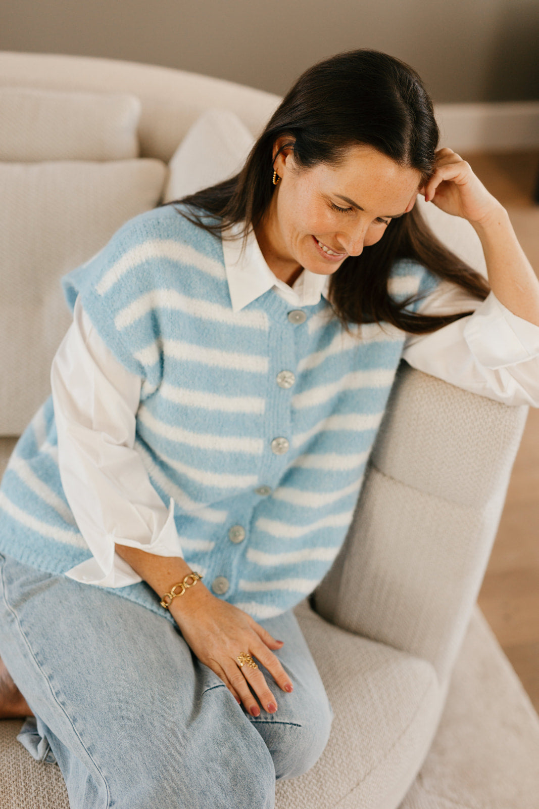 Blauw/wit gestreepte mouwloze gilet  My Dressing