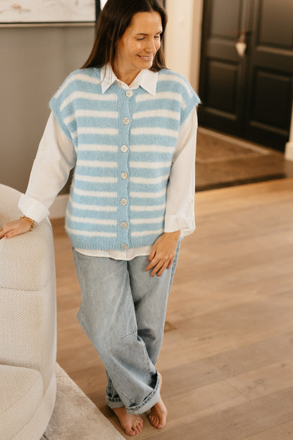 Blauw/wit gestreepte mouwloze gilet  My Dressing