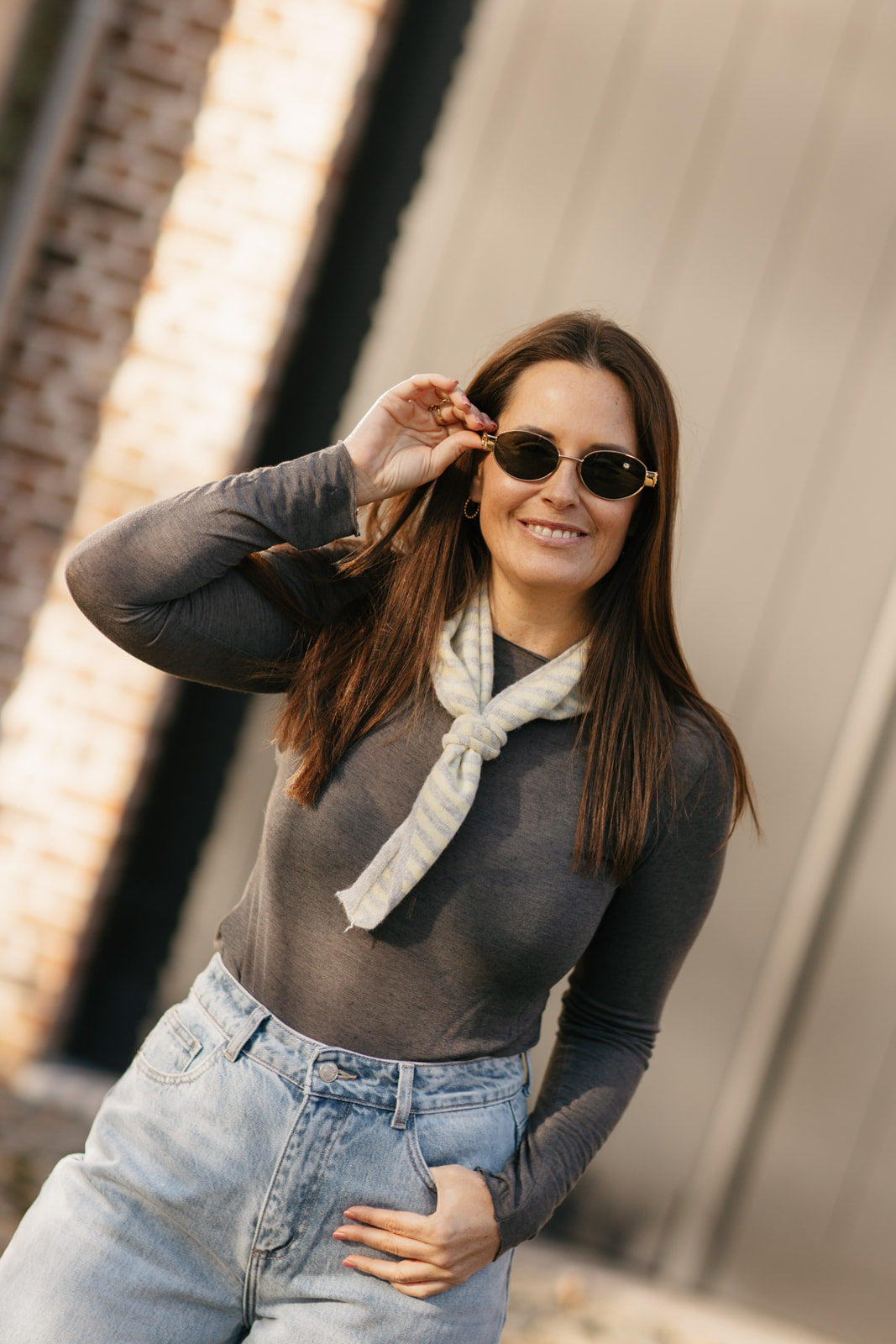 Trendy gestreept knit sjaaltje geel/grijs - My Dressing