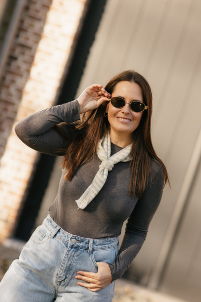 Trendy gestreept knit sjaaltje geel/grijs - My Dressing