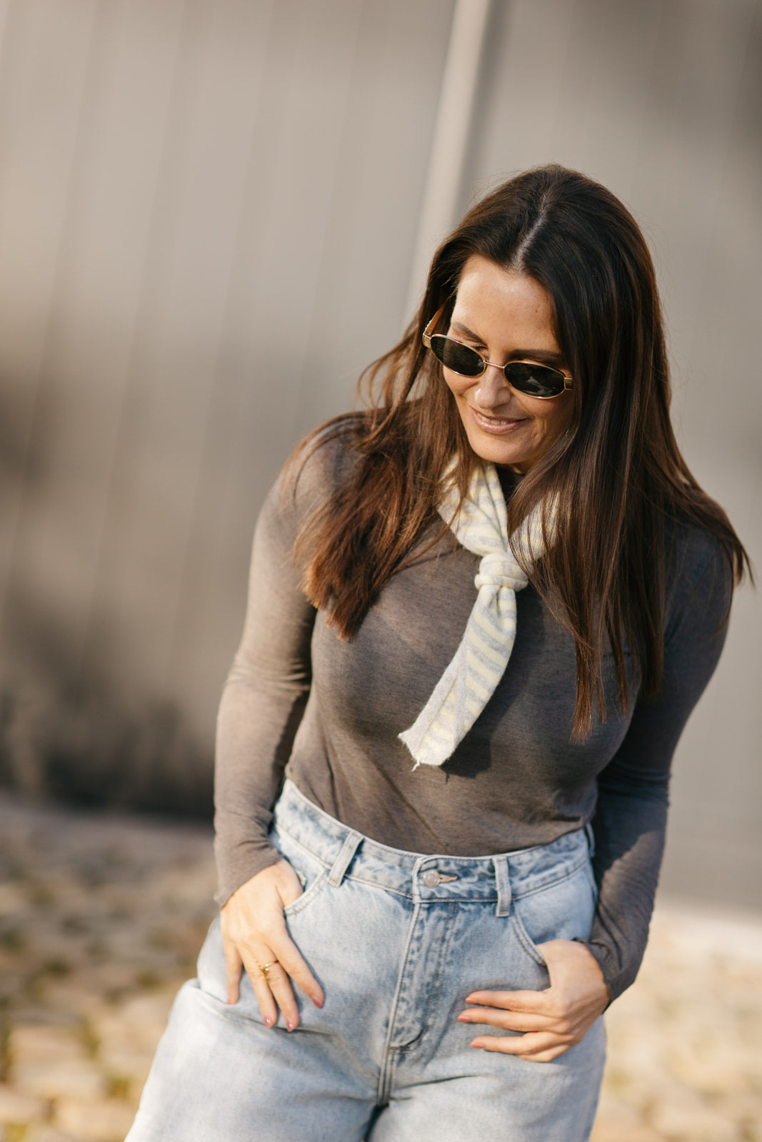 Trendy gestreept knit sjaaltje geel/grijs - My Dressing