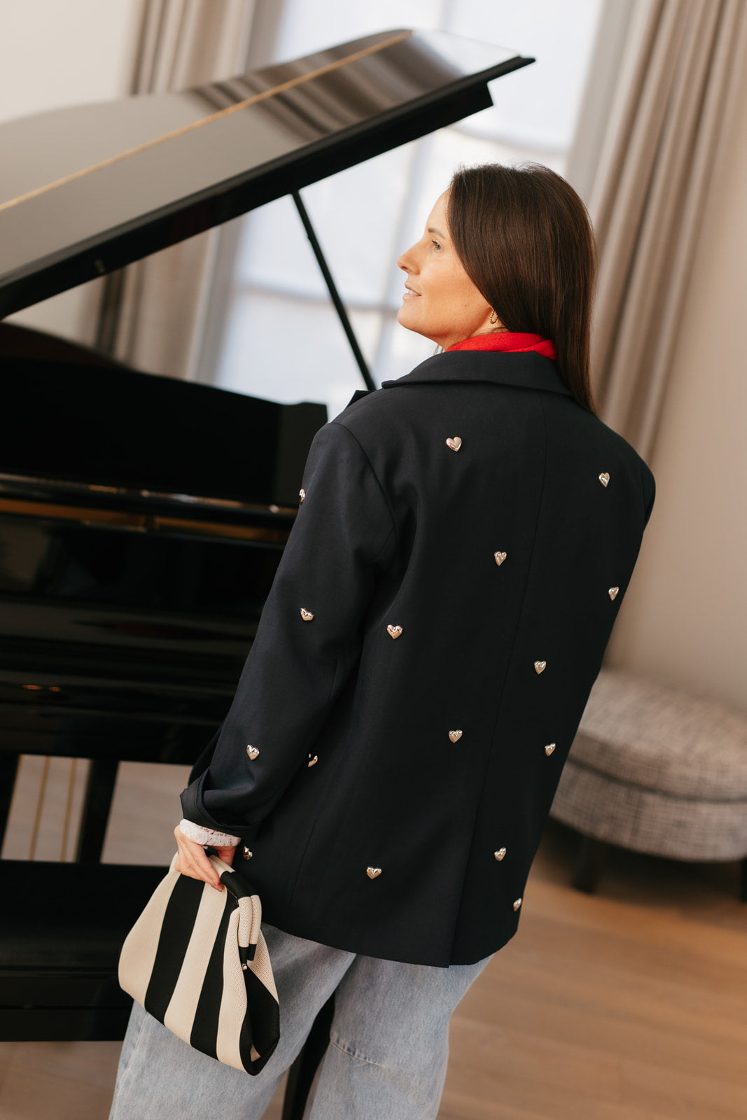 Marineblauw blazer - hartjes in studs - My Dressing