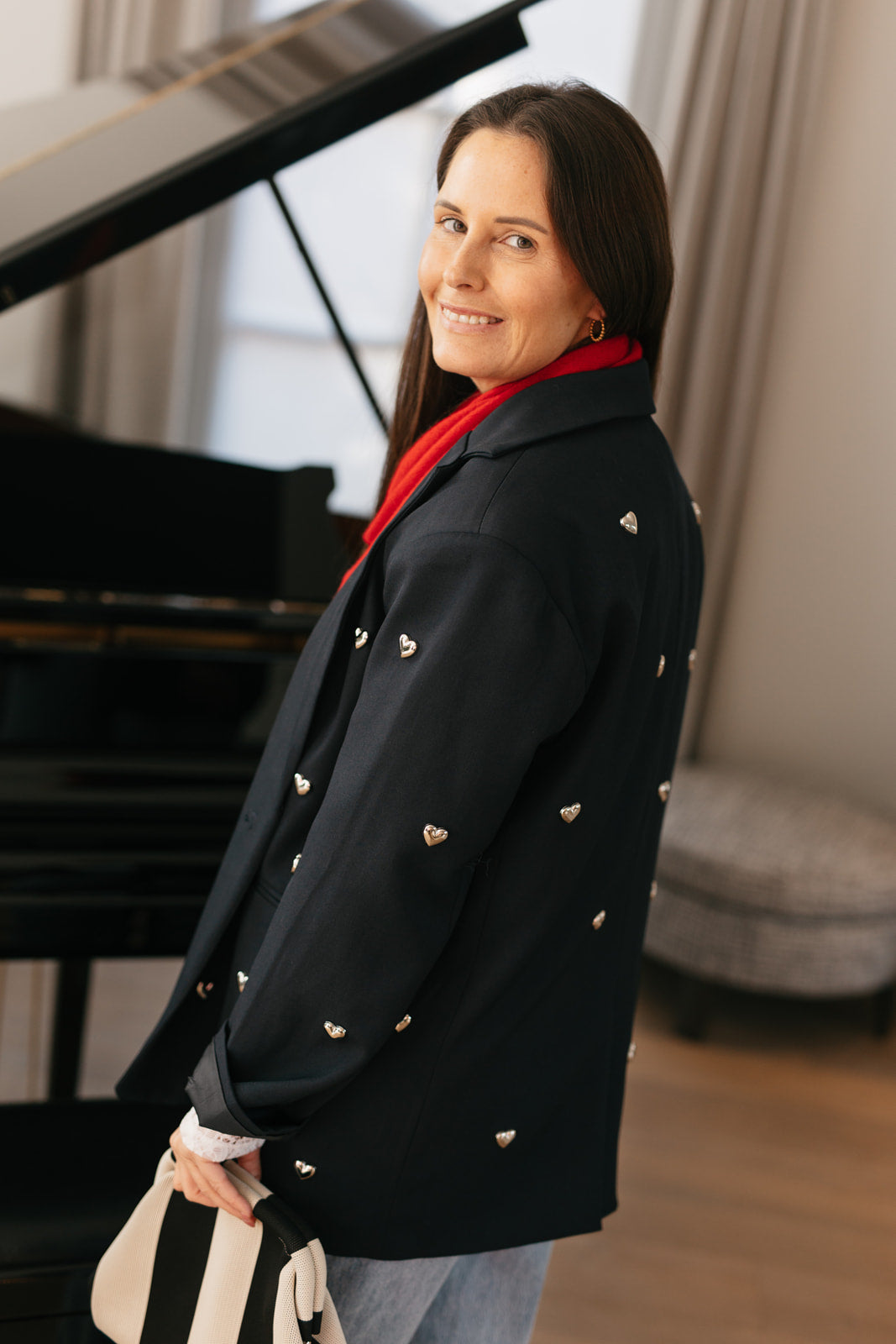 Marineblauw blazer - hartjes in studs - My Dressing