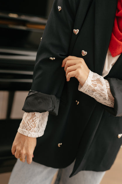 Marineblauw blazer - hartjes in studs - My Dressing