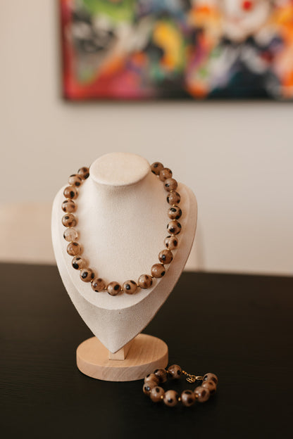 Leopard kralen armband bruin/beige