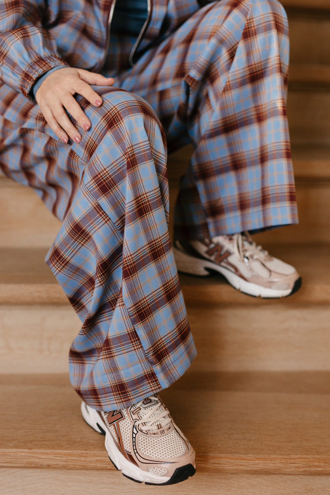 Vichy blauw/bruine broek - breed model - My Dressing