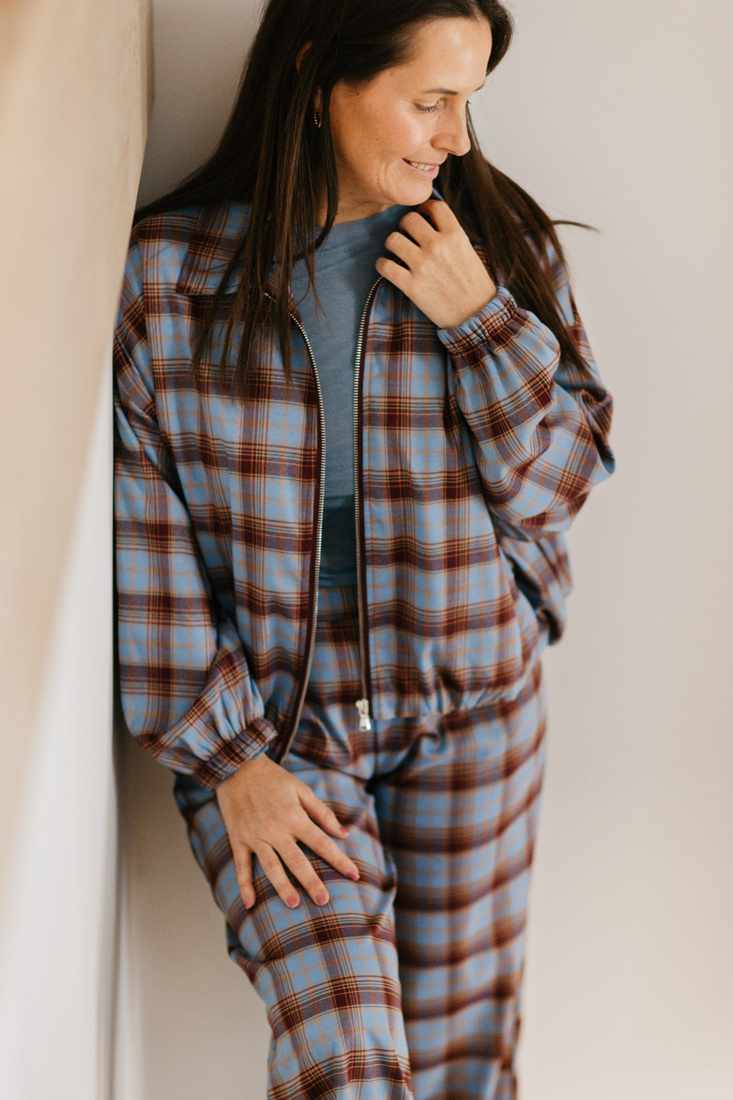 Vichy blauw/bruine broek - breed model - My Dressing