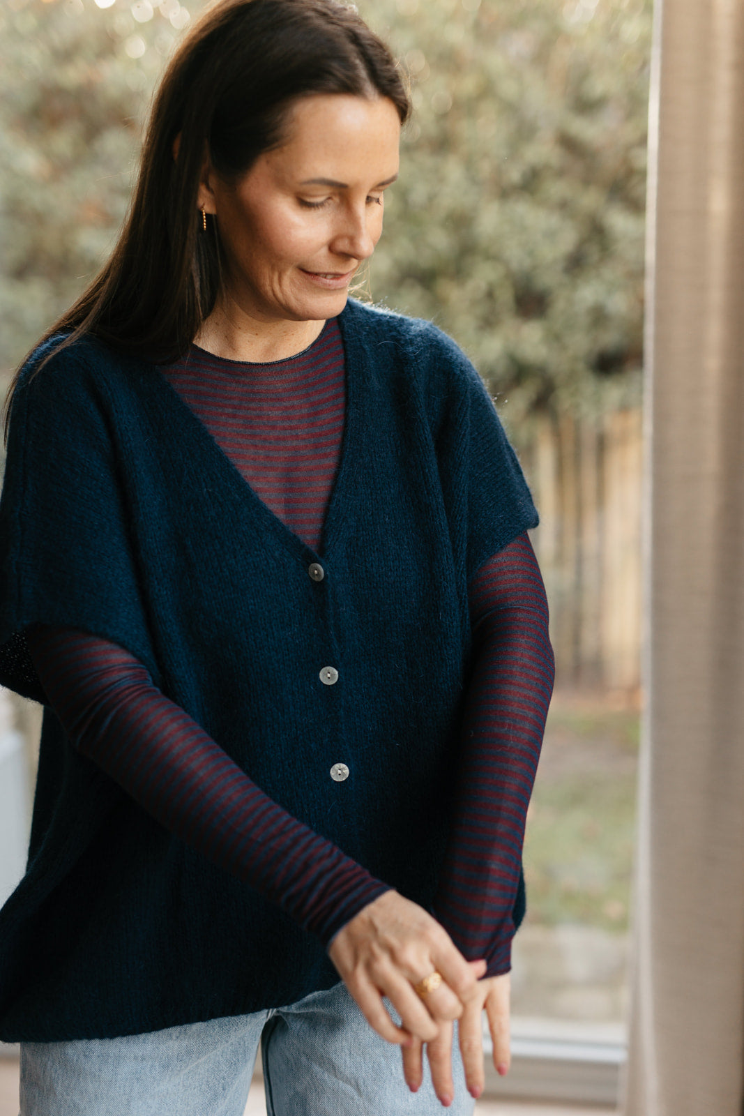 Gestreepte longsleeve marine/burgundy - My Dressing