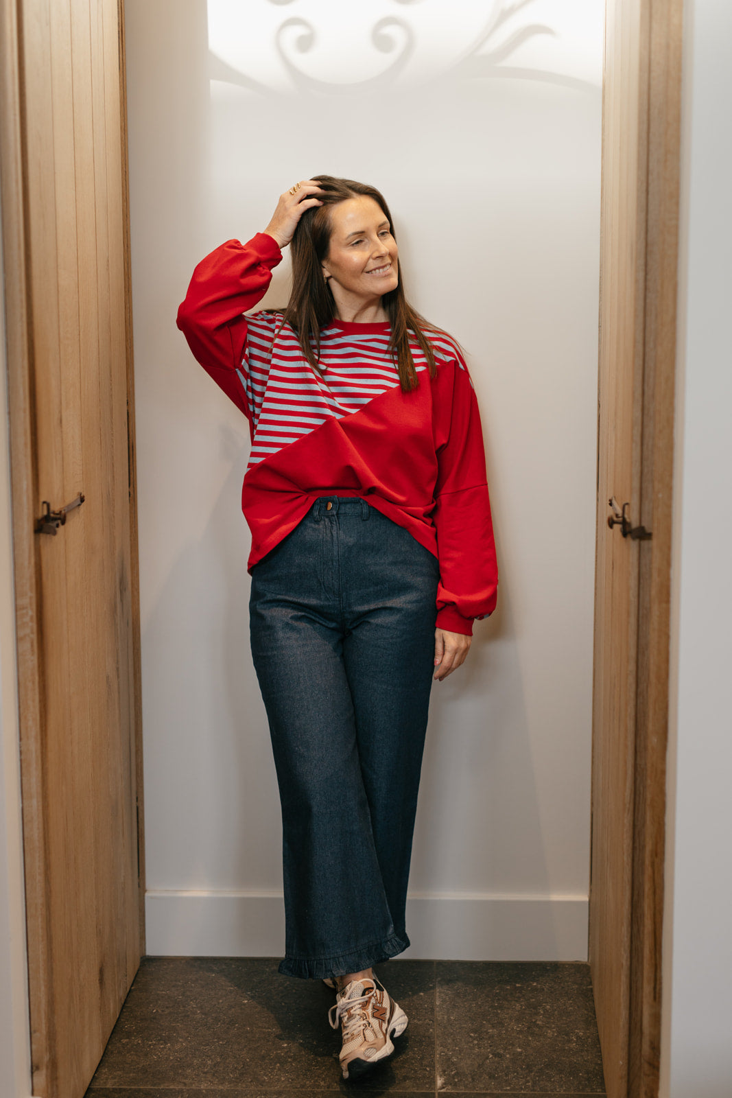 Oversized gestreept shirt blauw/rood - My Dressing