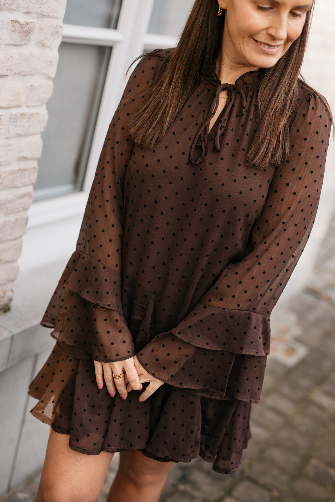 Bruine jurk met stippen - My Dressing