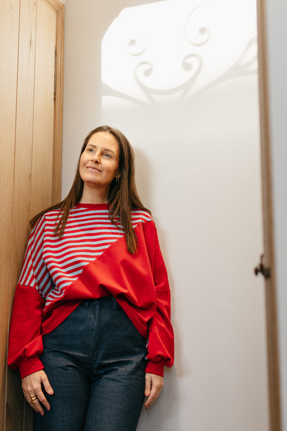 Oversized gestreept shirt blauw/rood - My Dressing