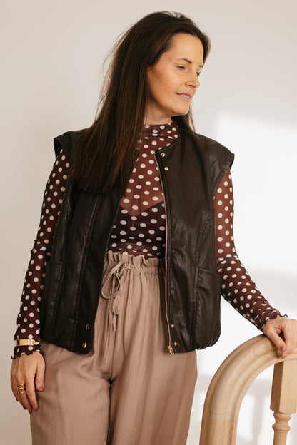 Choco longsleeve met witte stippen - My Dressing