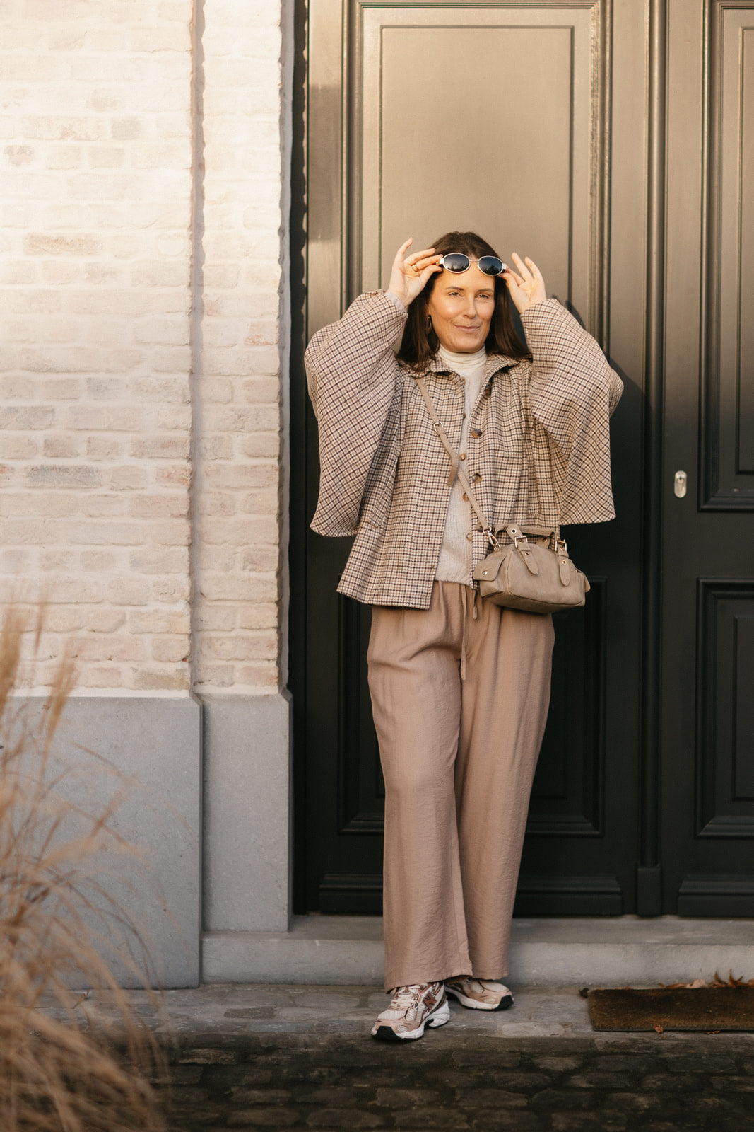 Vichy jasje beige/camel - kort oversized model - My Dressing