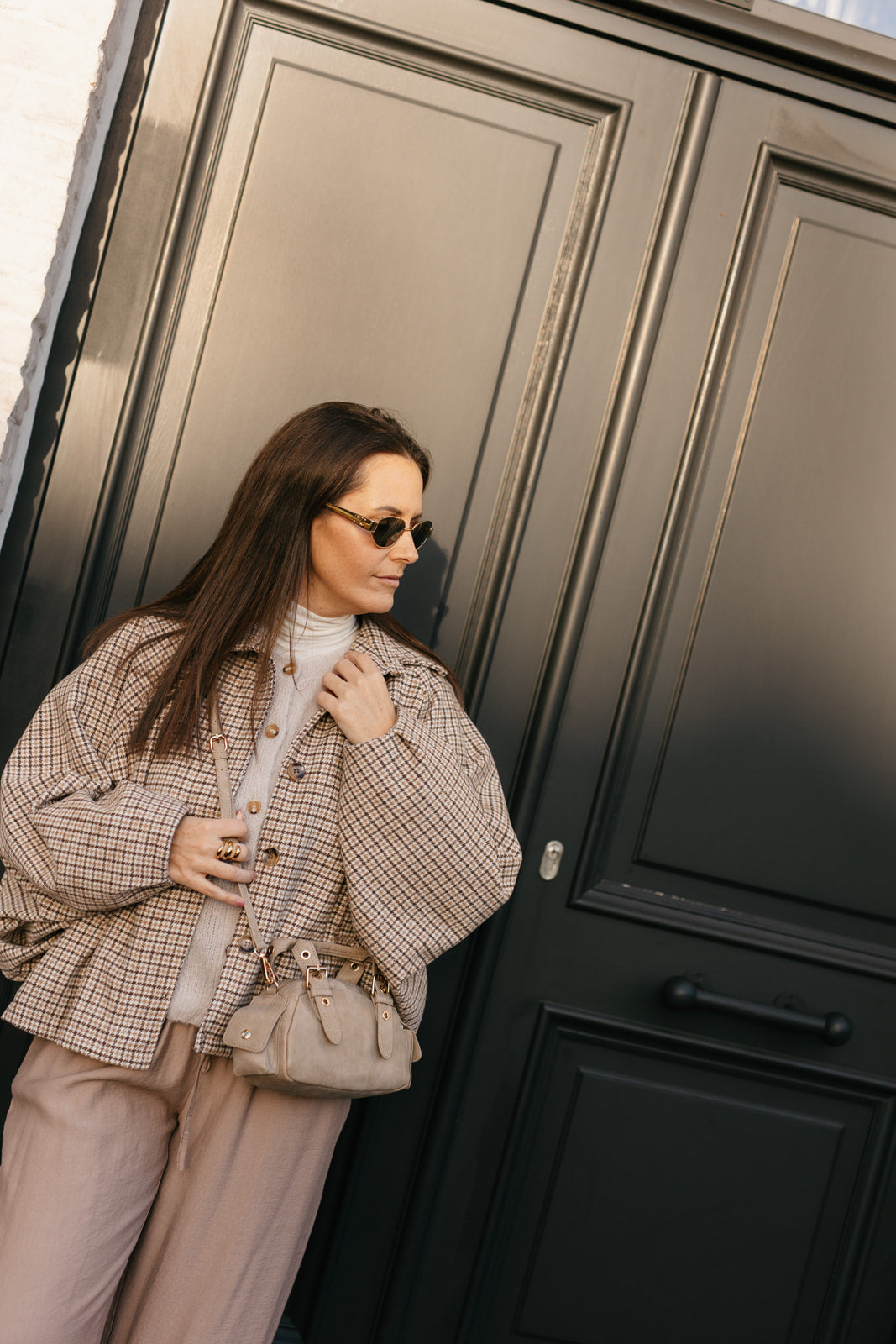 Vichy jasje beige/camel - kort oversized model - My Dressing