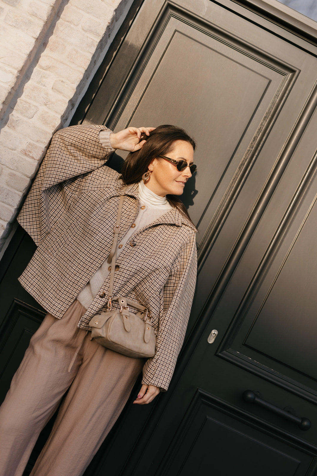 Vichy jasje beige/camel - kort oversized model - My Dressing