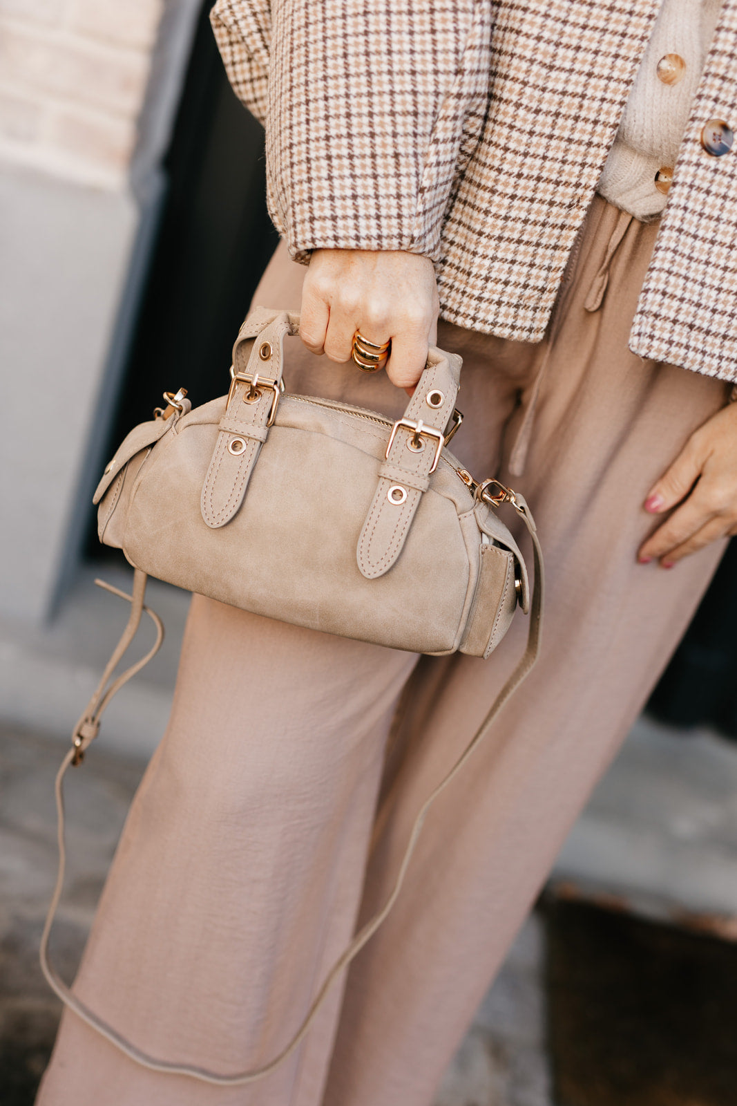 Losse brede broek taupe met rekker - My Dressing