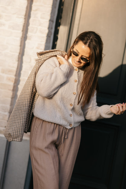 Losse brede broek taupe met rekker - My Dressing