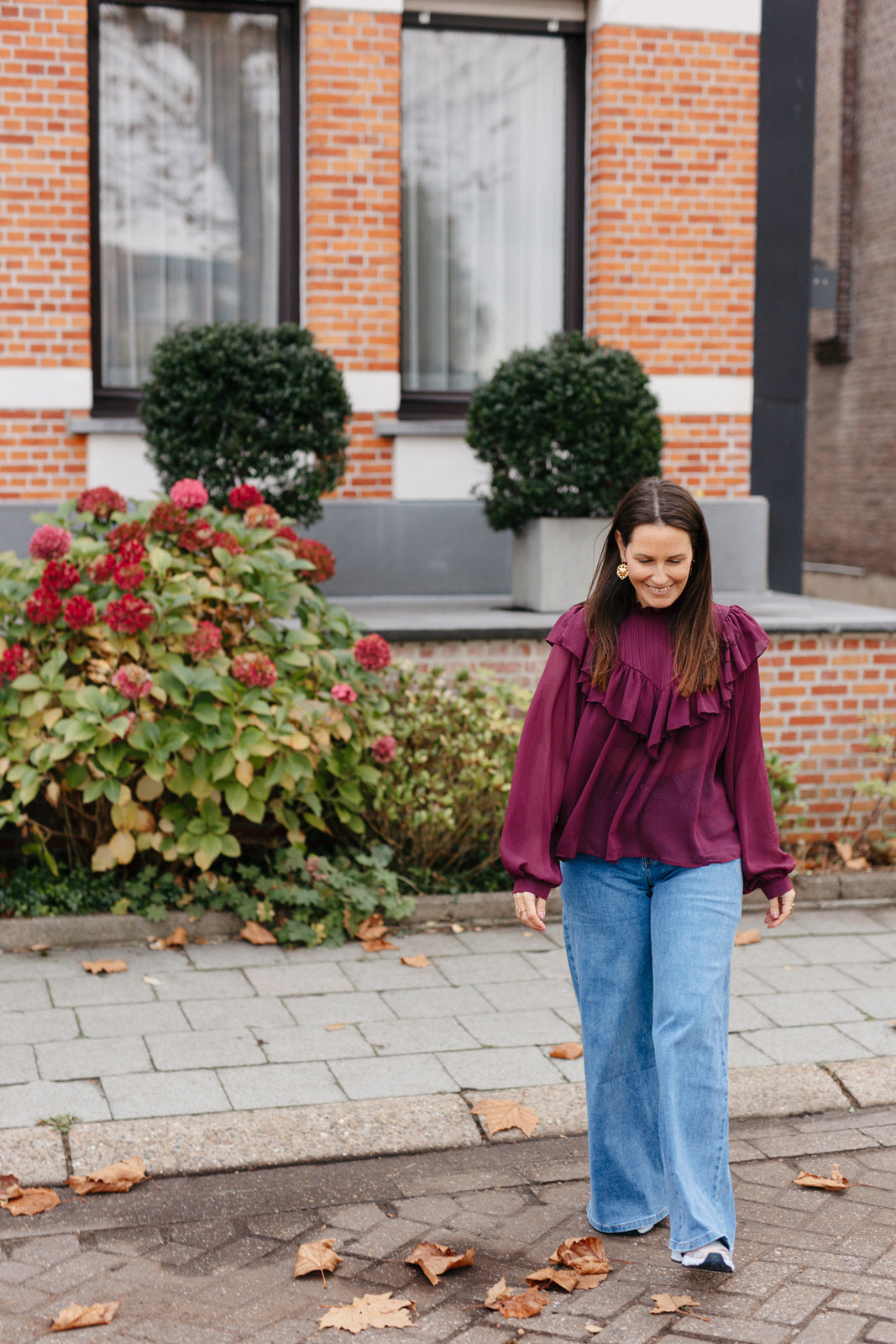 Casual outfit met blauwe palazzo jeans