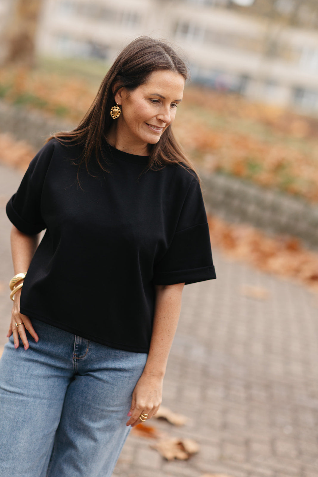 Zwarte basic T-shirt dames – vooraanzicht