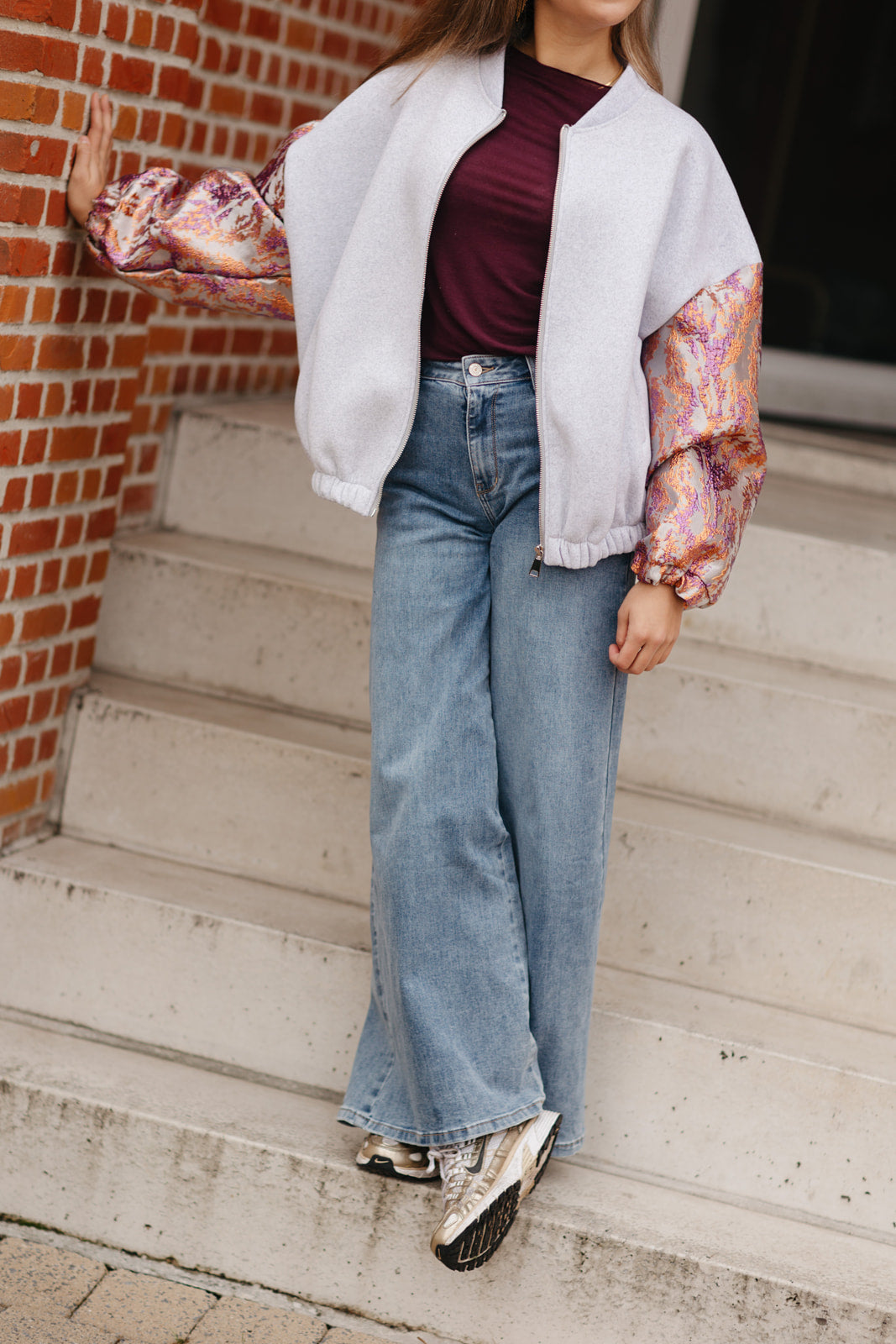 Casual outfit met blauwe palazzo jeans