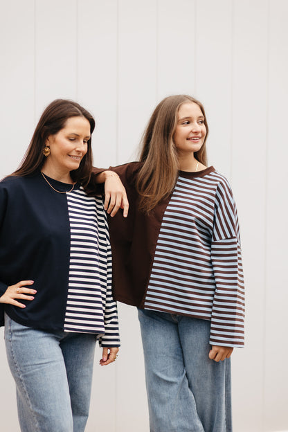 Comfy oversized top in bruine tinten