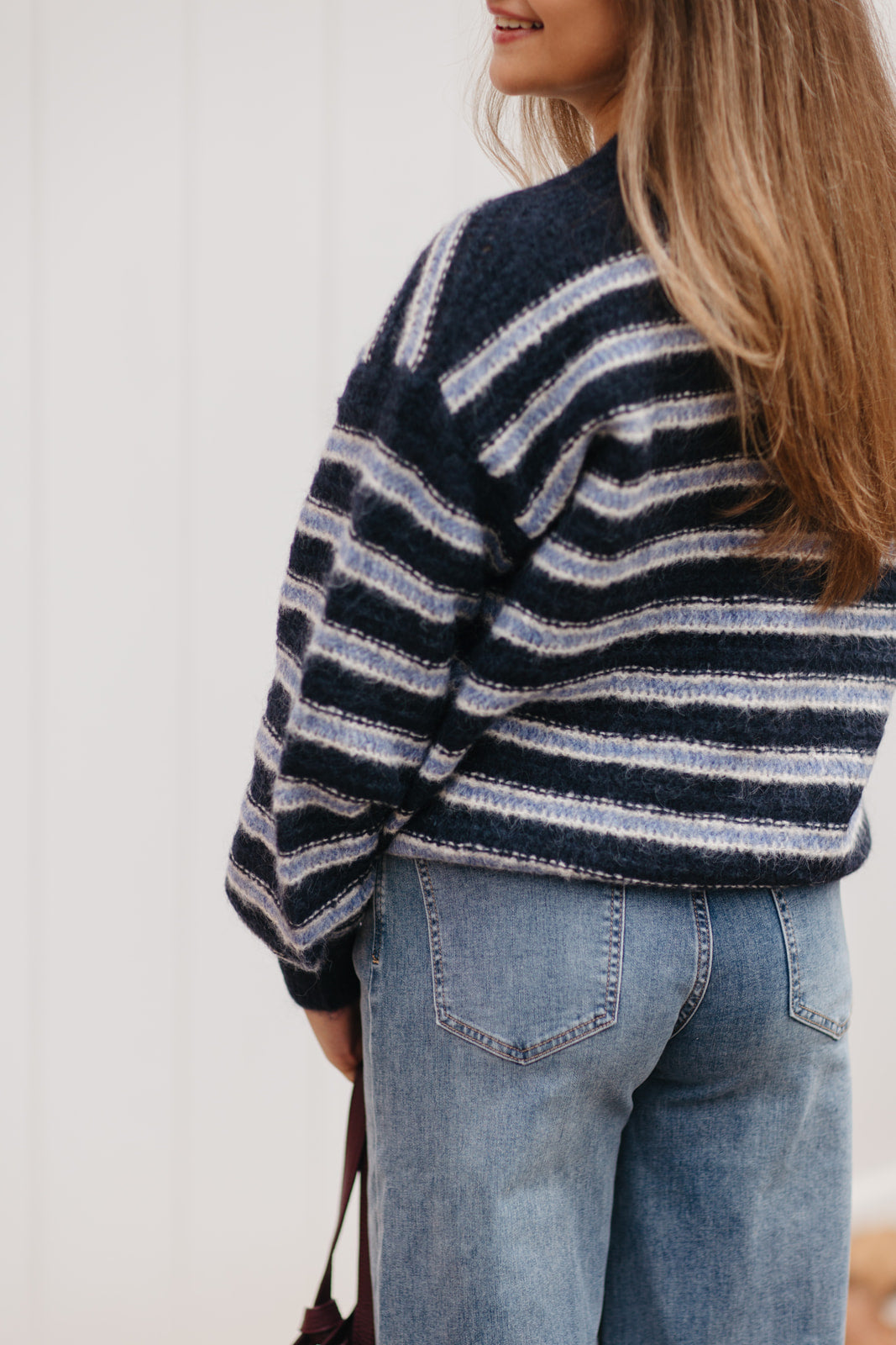 Marineblauw gestreepte knit met lange mouwen