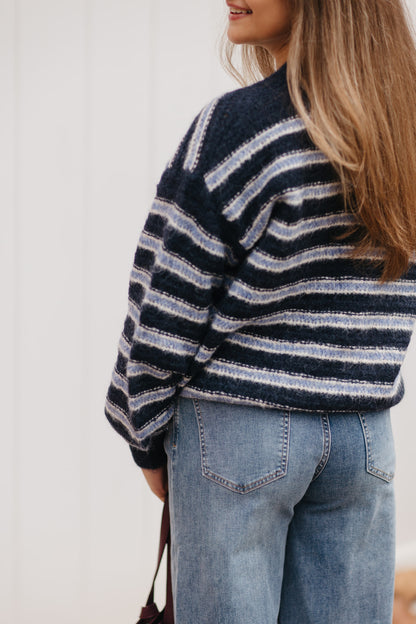 Marineblauw gestreepte knit met lange mouwen