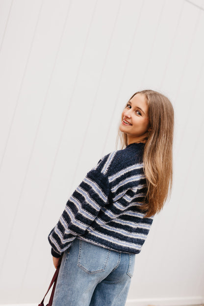 Marineblauw gestreepte knit met lange mouwen