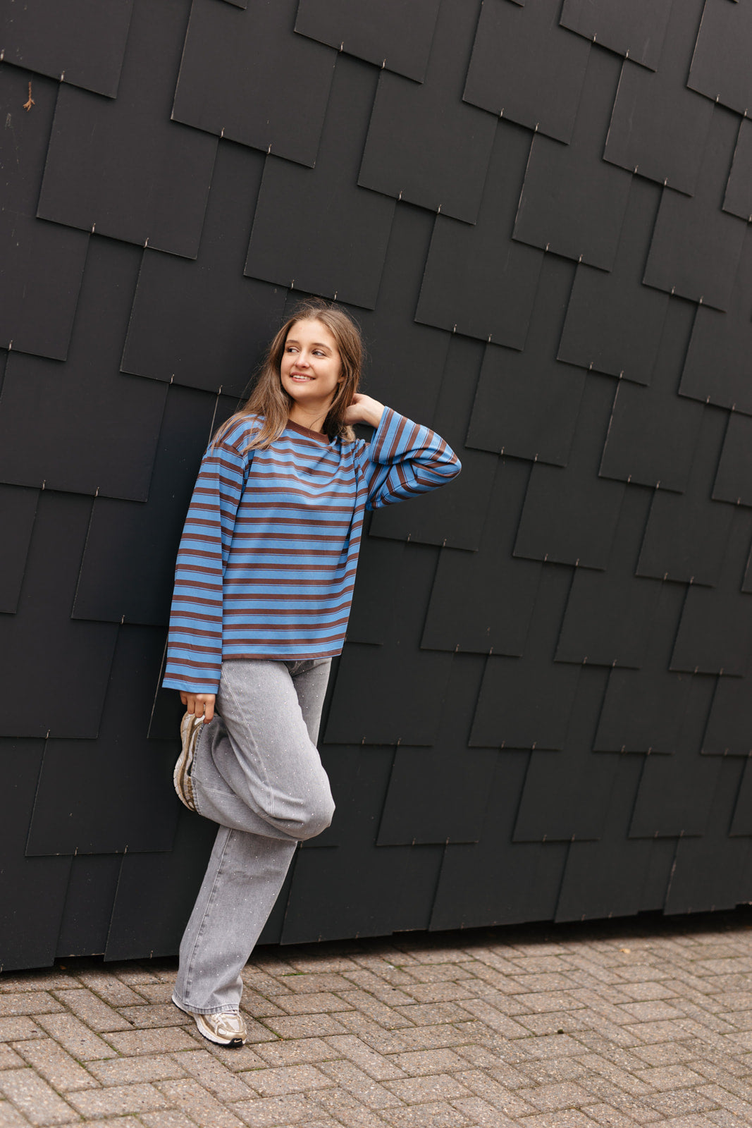 gestreept blauw/bruin shirt met lange mouwen - My Dressing