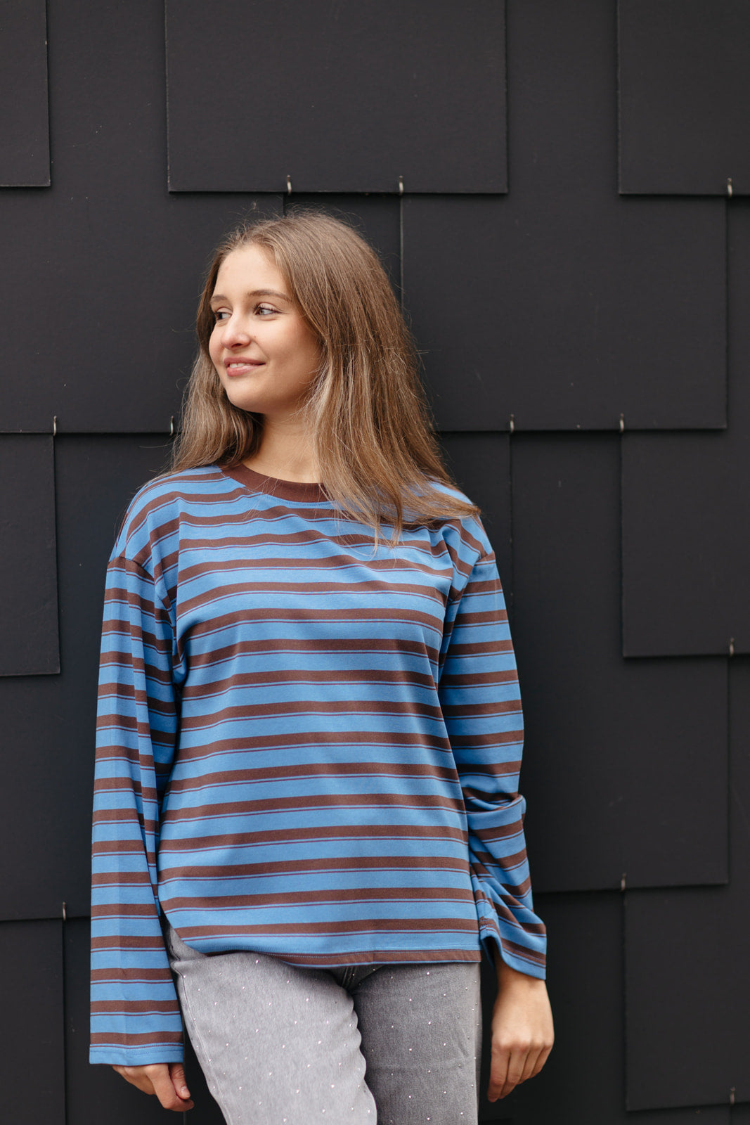 gestreept blauw/bruin shirt met lange mouwen - My Dressing