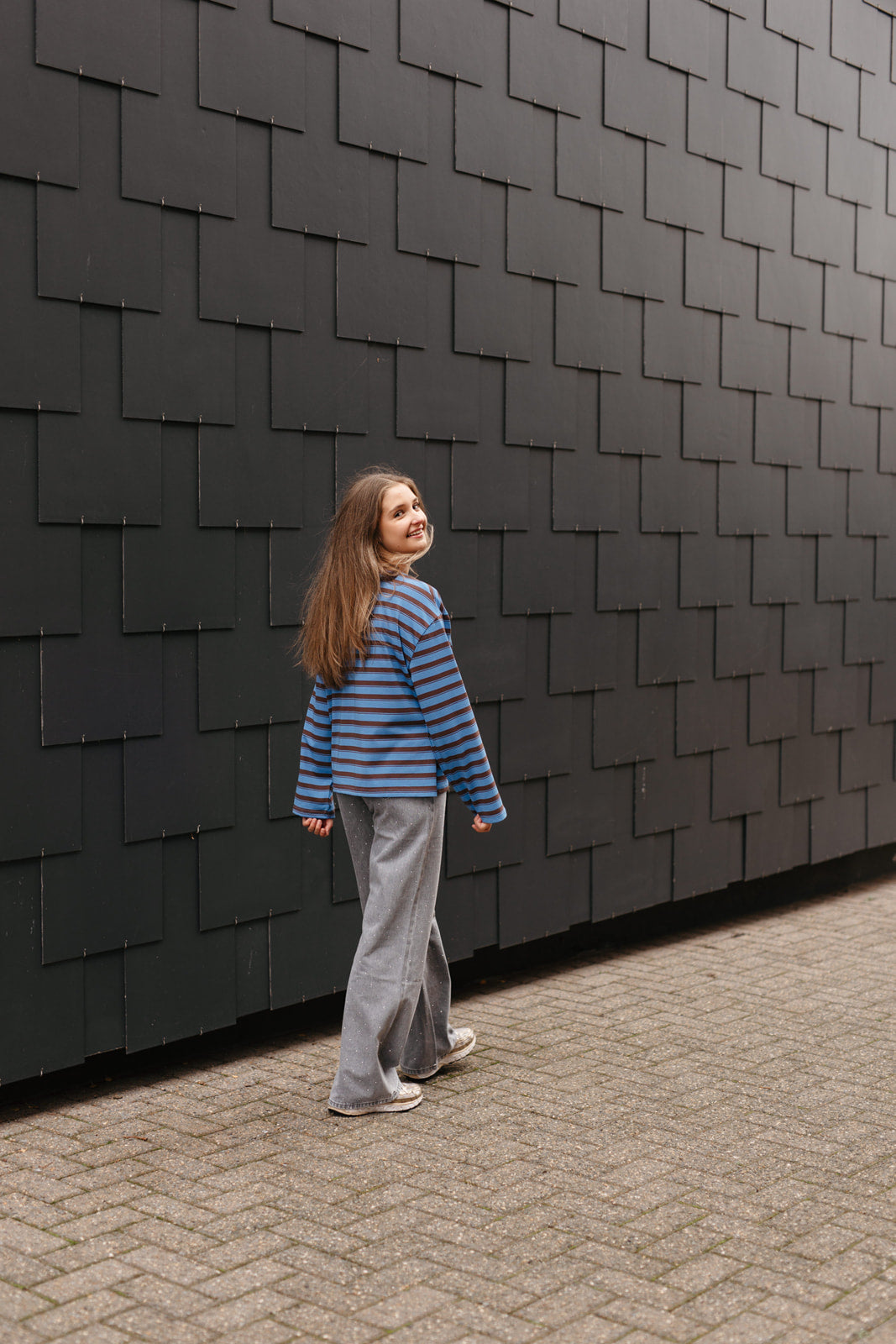 gestreept blauw/bruin shirt met lange mouwen - My Dressing