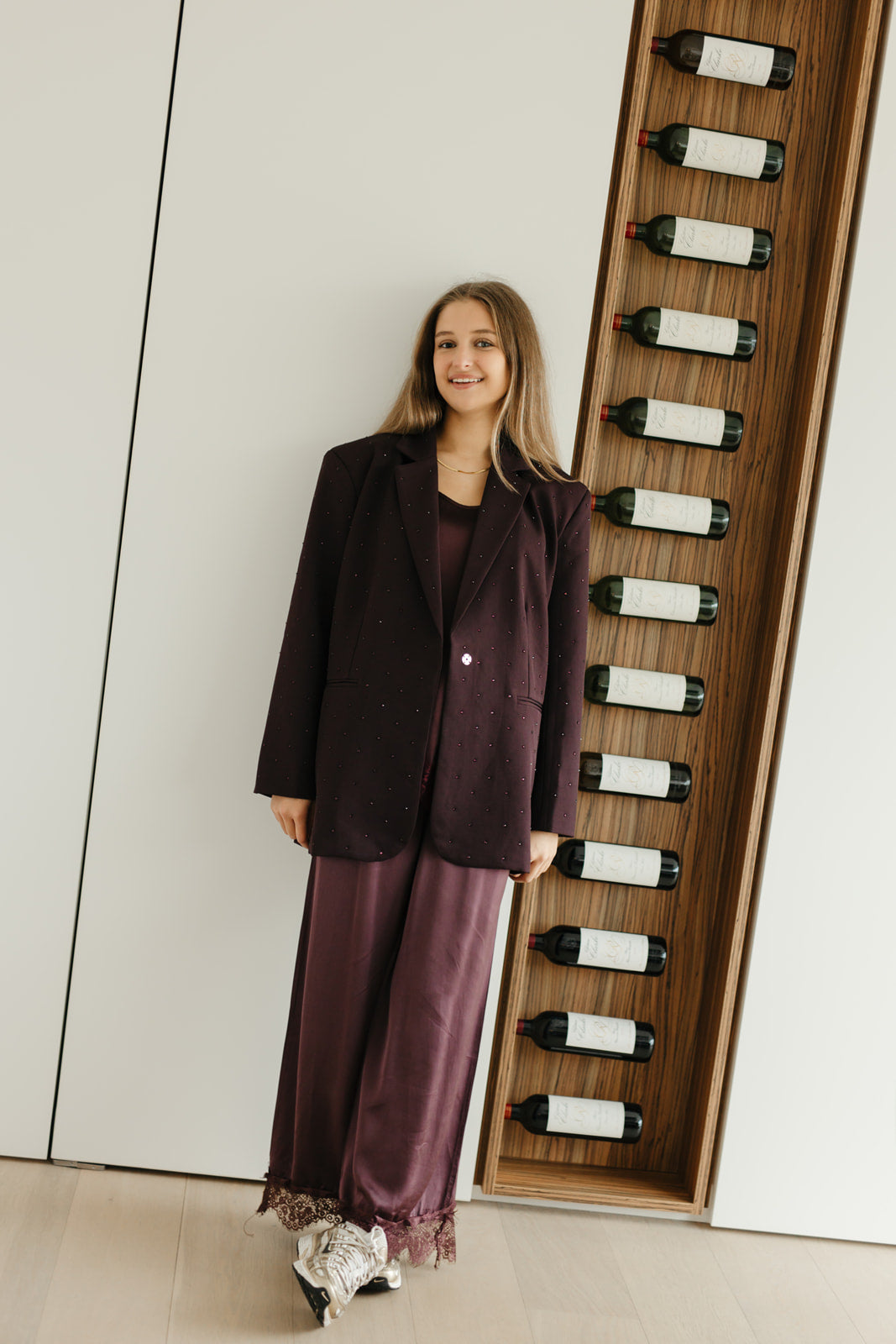 Bordeaux blazer met strass - My Dressing