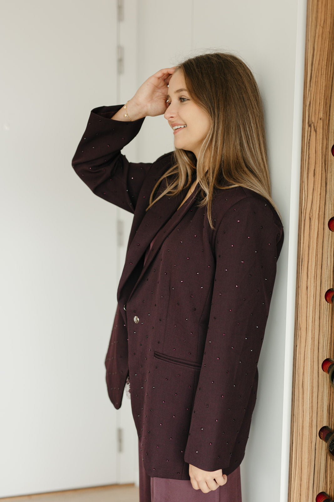 Bordeaux blazer met strass - My Dressing