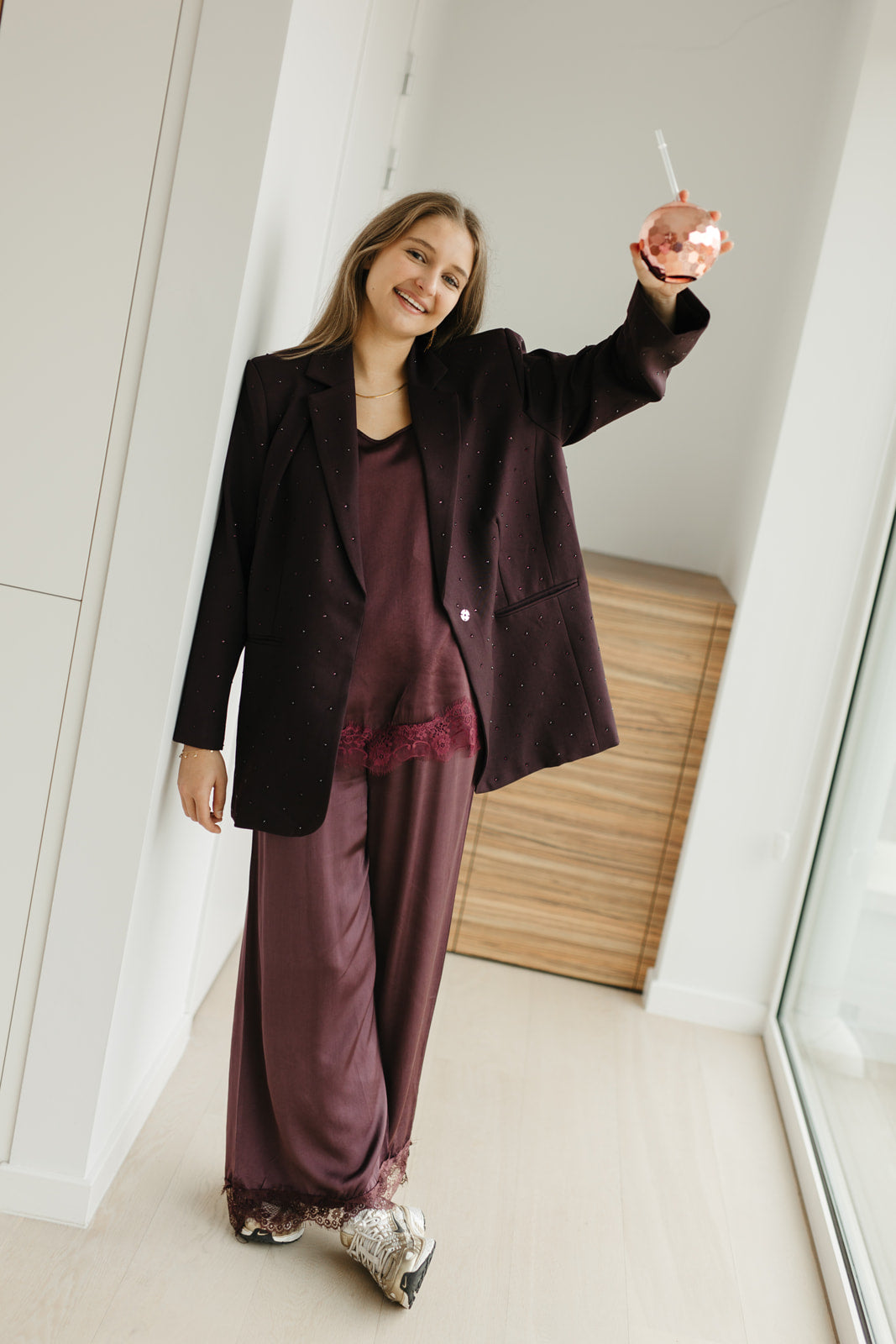 Bordeaux blazer met strass - My Dressing