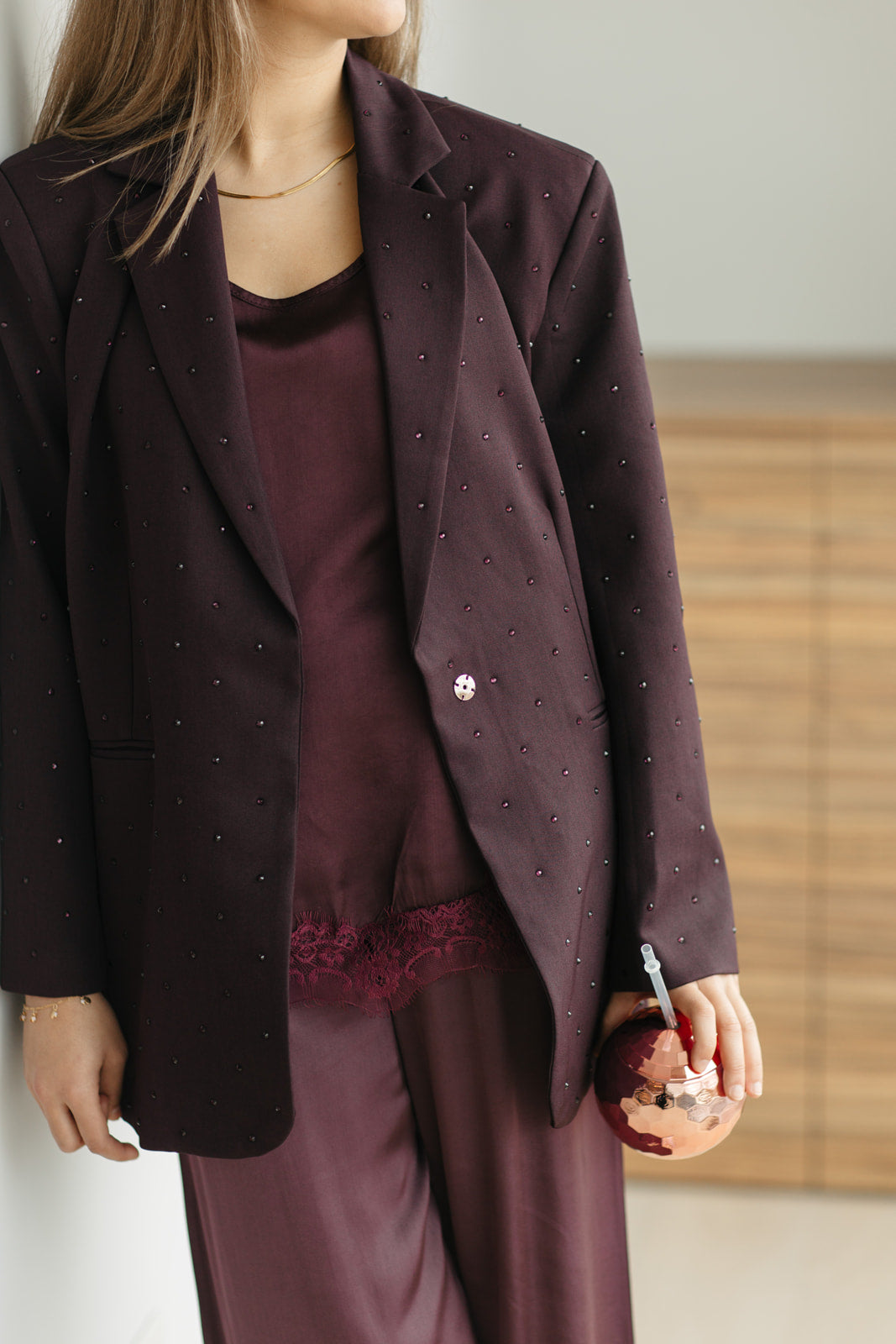 Bordeaux blazer met strass - My Dressing