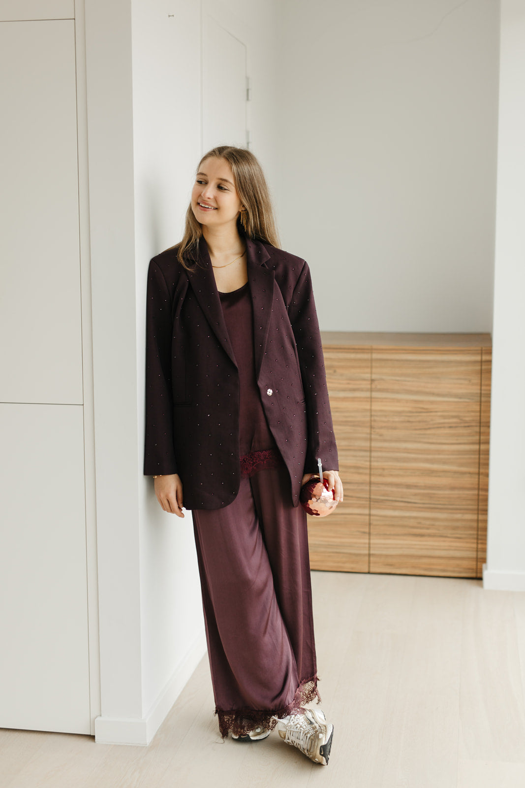 Bordeaux blazer met strass - My Dressing