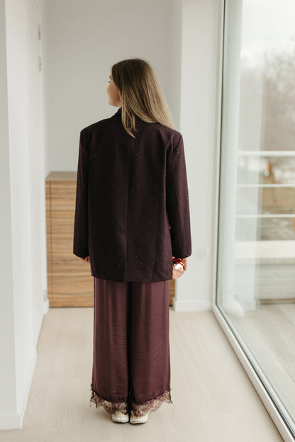 Bordeaux blazer met strass - My Dressing